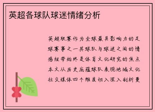 英超各球队球迷情绪分析