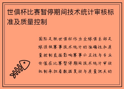 世俱杯比赛暂停期间技术统计审核标准及质量控制